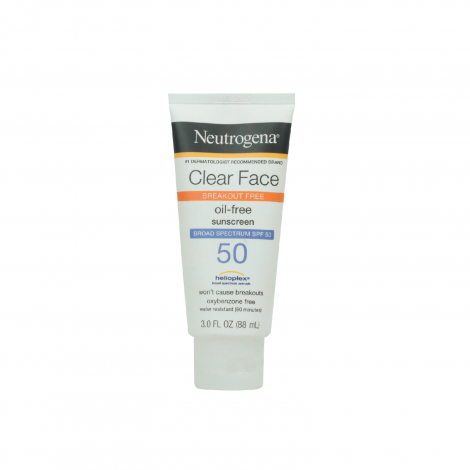 Neutrogena Clear Face Sunscreen SPF 50 88ml oil-free facial sunscreen for acne-prone skin with broad-spectrum UVA UVB protection and lightweight matte finish