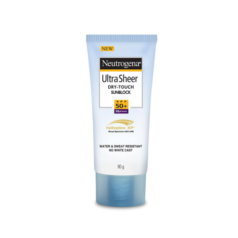 Neutrogena Ultra Sheer Dry-Touch Sunblock SPF 50+ 80g lightweight broad-spectrum sunscreen with fast-absorbing non-greasy finish for daily sun protection