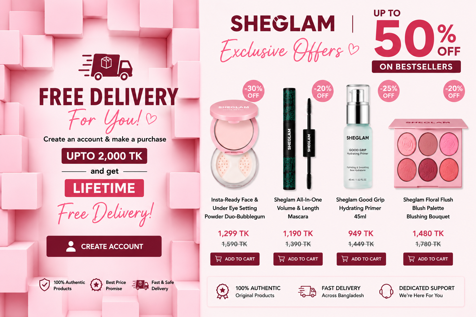 SHEGLAM Exclusive Offers and Free Delivery Promotion